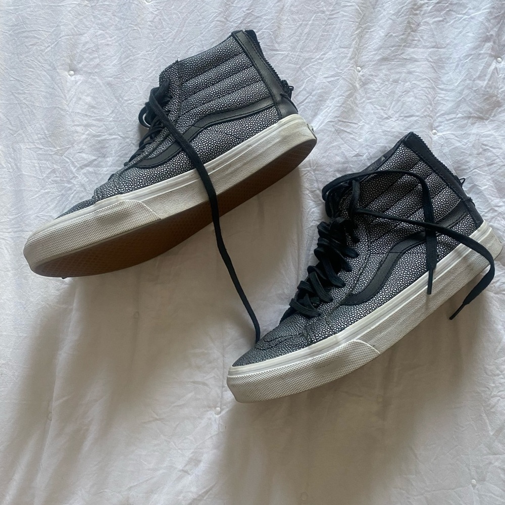 High top black and gray vans - size 7